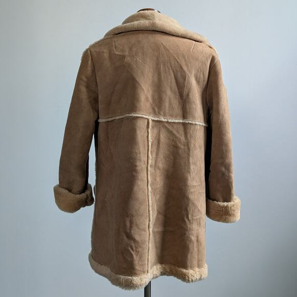 Vintage Brown Suede Shearling Coat Fur Coat Wool Minimalist Winter Jacket Medium - Picture 3 of 12